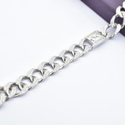  925 Sterling Silver Men's rhinestone engraved chain bracelet 