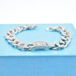  925 Sterling Silver Men's rhinestone engraved chain bracelet 