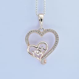  925 Sterling Silver Rose gold MOM Love Heart Necklace with Zirconia | Pendant Chain |Gift for Women and Girls