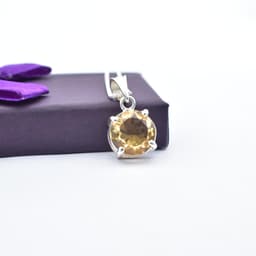 Natural Citrine Gemstone Pendant In Silver