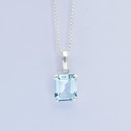 Square Blue Topaz Solitaire Pendant in Silver