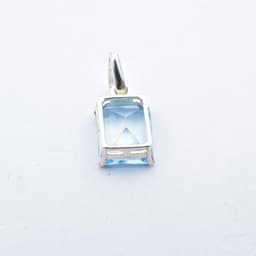 Square Blue Topaz Solitaire Pendant in Silver