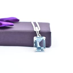 Square Blue Topaz Solitaire Pendant in Silver